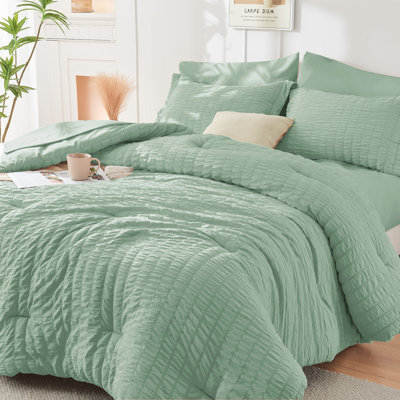 HYMOKEGE Seersucker Comforter Set, All Season Bedding Set, Luxury Bed in a Bag for Bedroom