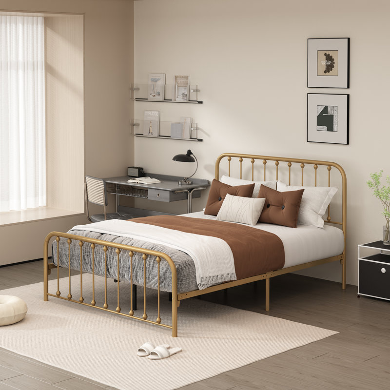 Keyesport Metal Platform Bed, Queen, Gold