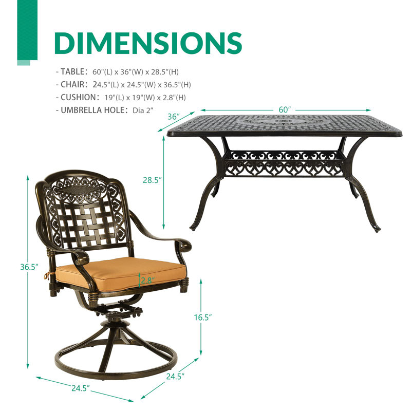 Ensemble de salle à manger 7 pièces Wildon Home, Kaki / bronze antique