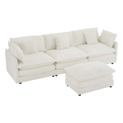 112.6 Modern Sofa Modular Sofa Couch Upholstered Corduroy L-Shape Sectional Sofa With Side Storage Pockets For Living Room
