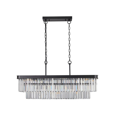 Lustres, lustre en cristal rectangulaire réglable, lumières en cristal industrielles modernes E12, plafonnier en fer de style campagnard pour cuisine, salon, chambre à coucher / noir (ampoule non incluse)