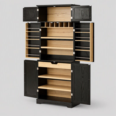 Grand garde-manger de style campagnard de 78,2 po avec 8 tablettes de porte, armoire de rangement avec 4 tablettes réglables, tiroir caché, support à vin, armoire polyvalente pour la cuisine, la salle à manger et la salle de bain