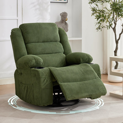 Fauteuil inclinable et pivotant avec pivotement à 360 ° et fauteuil oscillant manuel large avec porte-gobelets et poches latérales