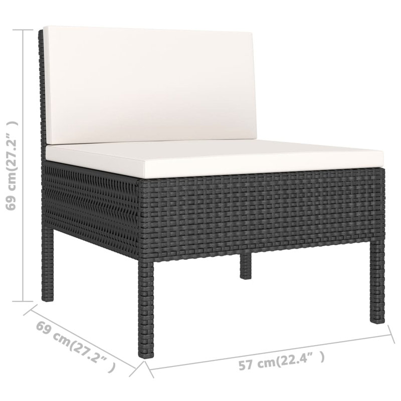 Ensemble de conversation avec canapé et coussins 3 pièces Ottar, Blanc crème, Noir