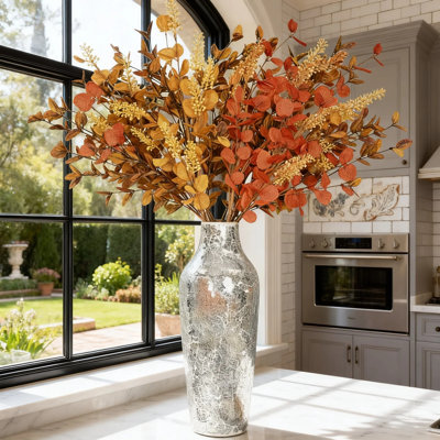 14.17" Handmade Cracked Mosaic Glass Vase, Slim Cylinder Shoulder Tall Decorative Vase, Modern Home Décor Accent for Living Room Office, Wedding Table Centerpiece Unique Gift