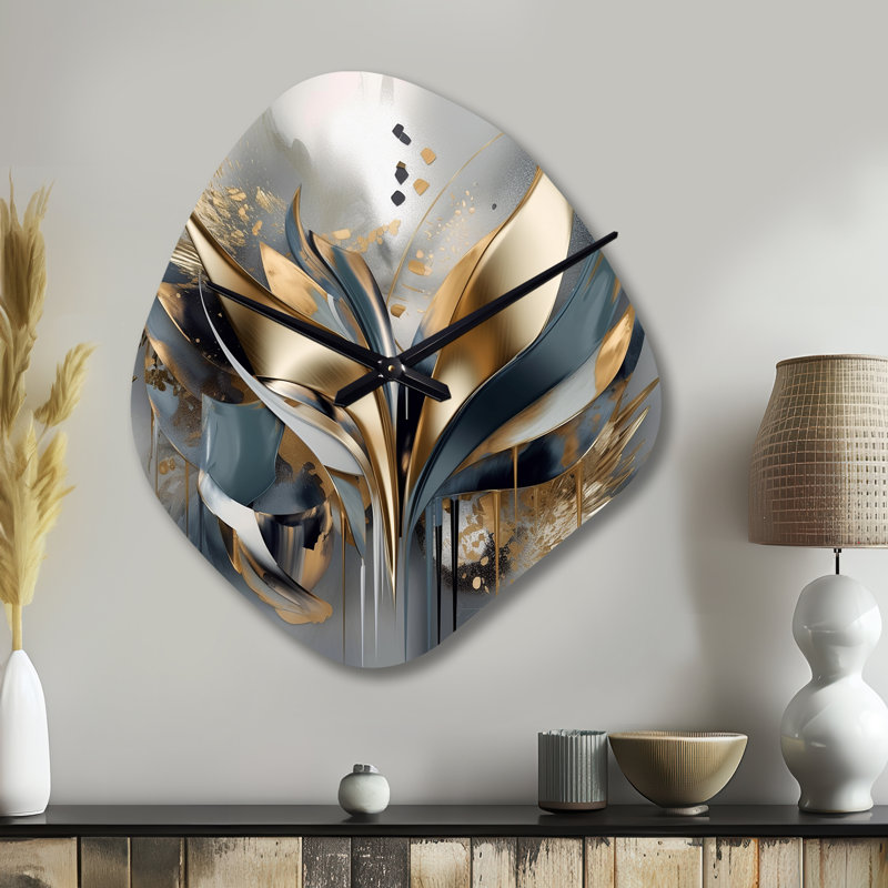 Abstract Shapes And Lines IV - Nebula Shape Large Gold Wall Clock - Unique Shape, Small
