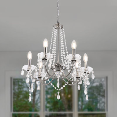 Lustre classique en cristal à 6 lumières avec détails en cristal Faheema