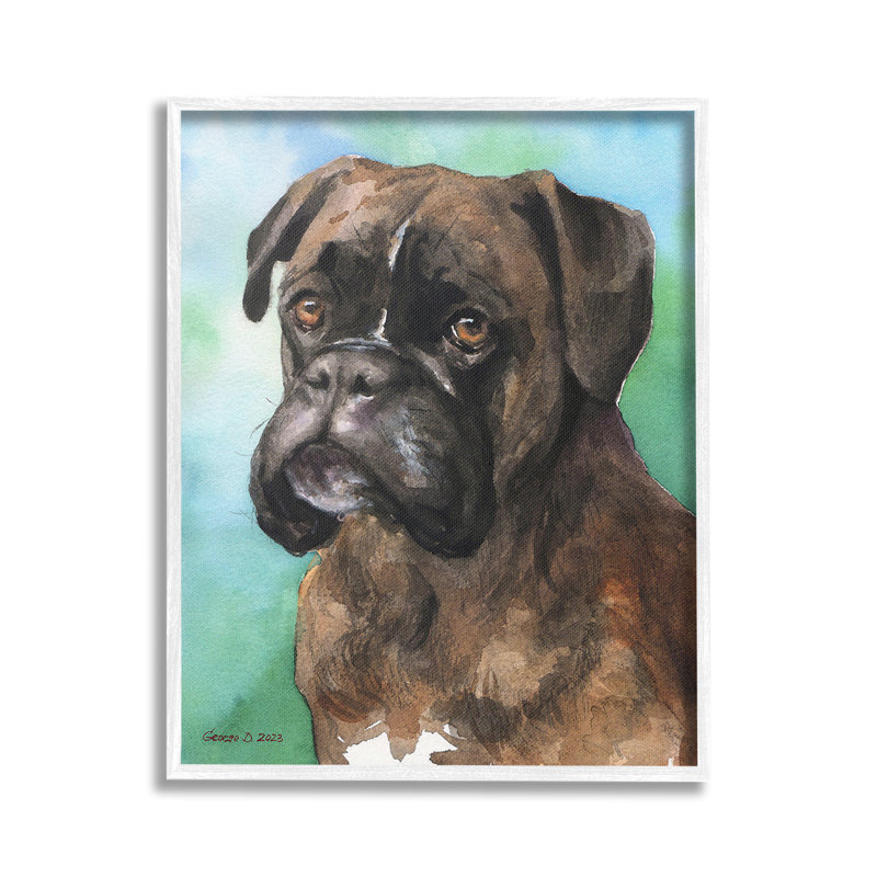 «Boxer Dog Portrait», art de la giclée encadrée par GeorgeDyachenkoArt, Estampe numérique Farmhouse, H 20 po x l 16 po