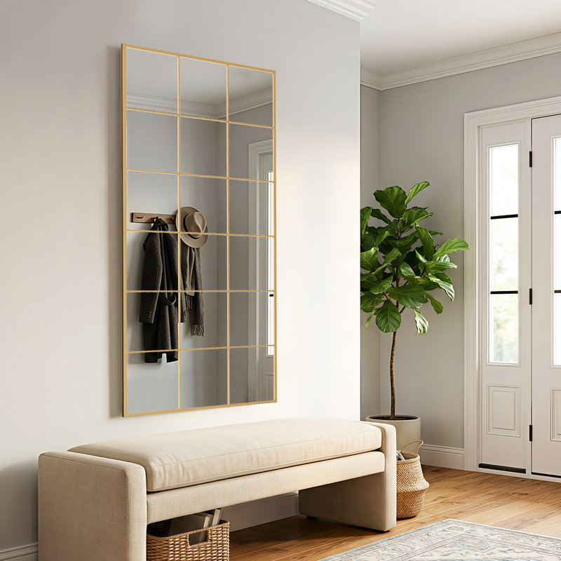 69" H X 30" W Rectangular Metal Accent Mirror Window Pane Floor Length Mirror Vanity Mirror for Bathroom Entryway Living Room