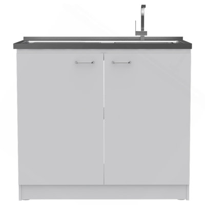 Oklahoma Utility Sink, Double Door Cabinet, Stainless Steel Countertop