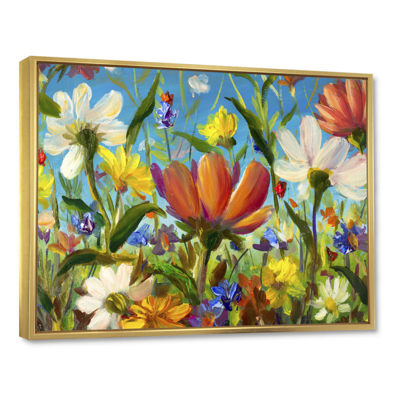 «Summer Field Blooming», reproduction sur toile flottante, H 16 po x l 32 po x P 1 po, Cadre flottant doré
