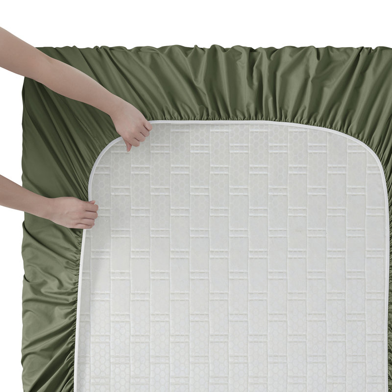  Ensemble de draps double brossé de luxe pour hôtel avec draps et taies d'oreiller très doux, California King, Vert olive