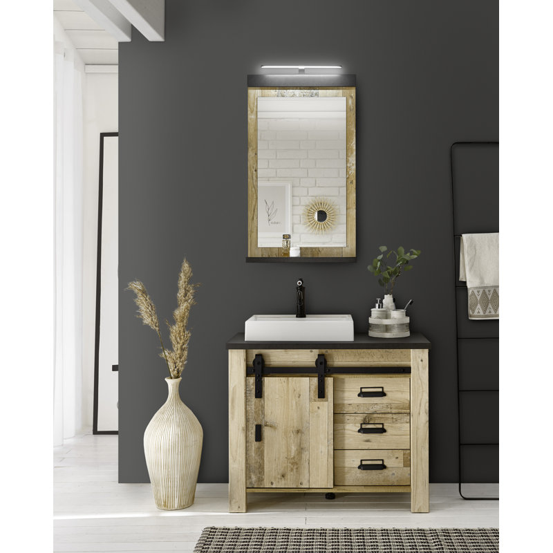 Jackeline Flat Wall Mirror with Shelves, 95cm H x 56cm W, Natural/Black
