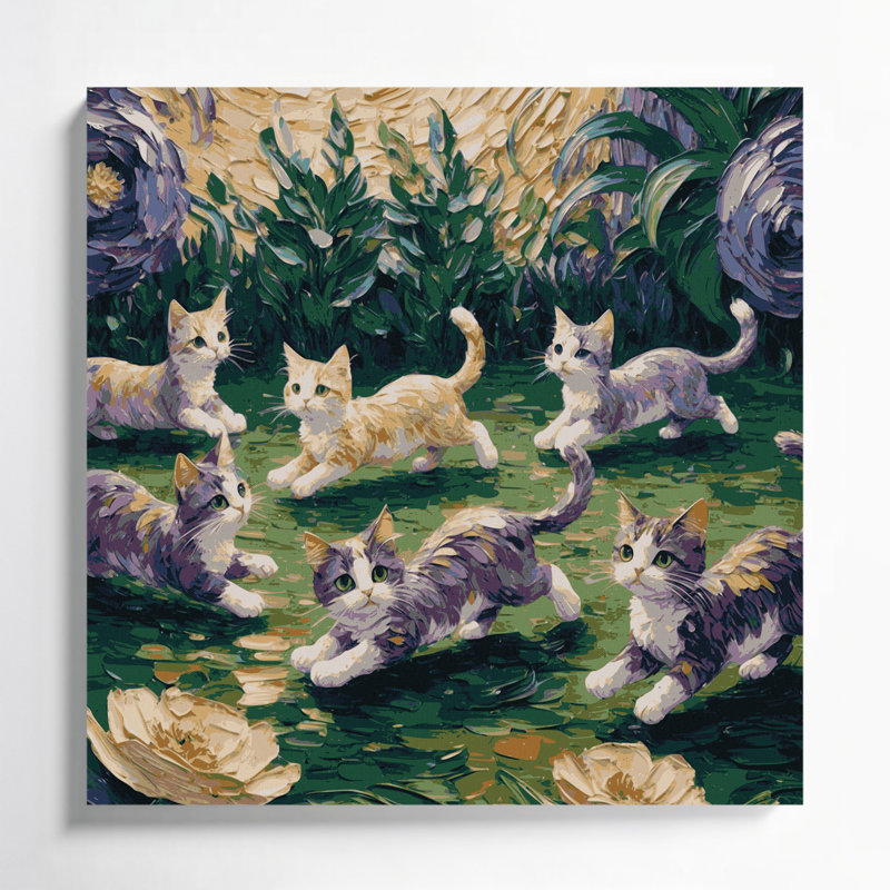 «Cats Kinkalow», art mural sur toile bleue, H 8 po x l 8 po