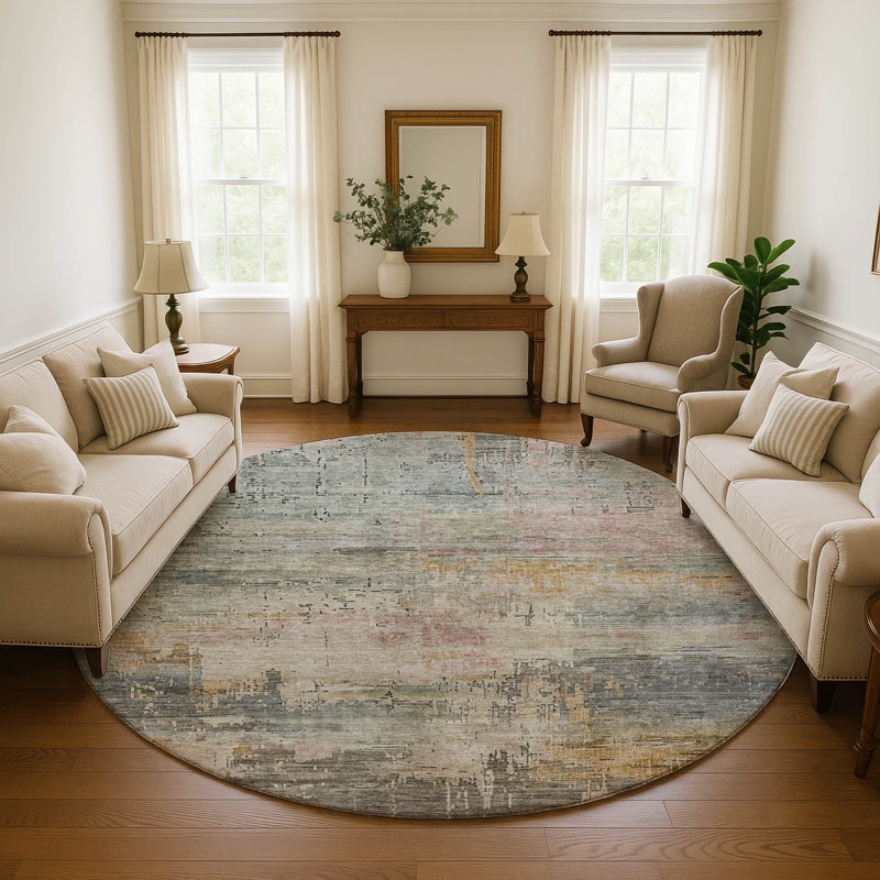 Premium Machine Washable Filiberto AMF1650 Abstract Rug, Round 8'