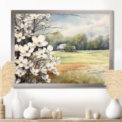 White Grey Dogwood At The Farm I - Floral Wall Art
