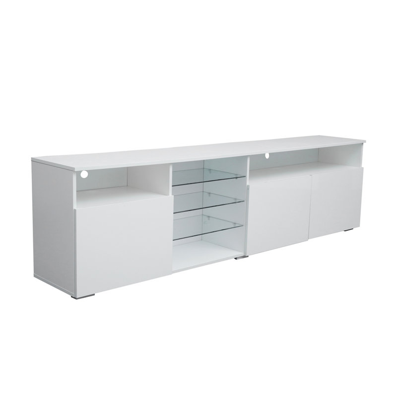 Meuble télé, console de télévision avec lumières DEL Dovi, centre multimédia, Blanc