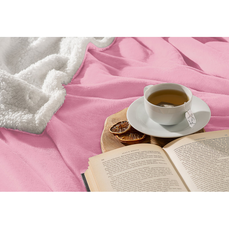 Sherpa Throw - Single Throw Blanket, Pink, W130 x L150cm