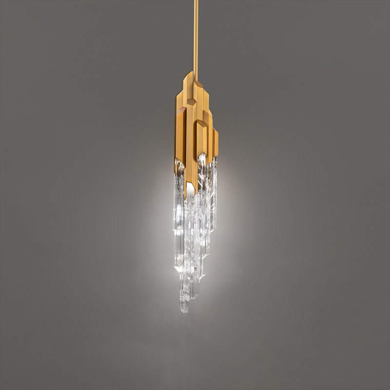Organza 15 Light Crystal LED Pendant, Aged Brass