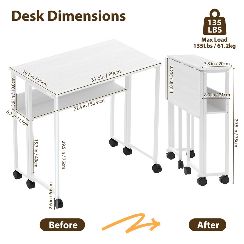 Foldable Steel Computer Desk, White