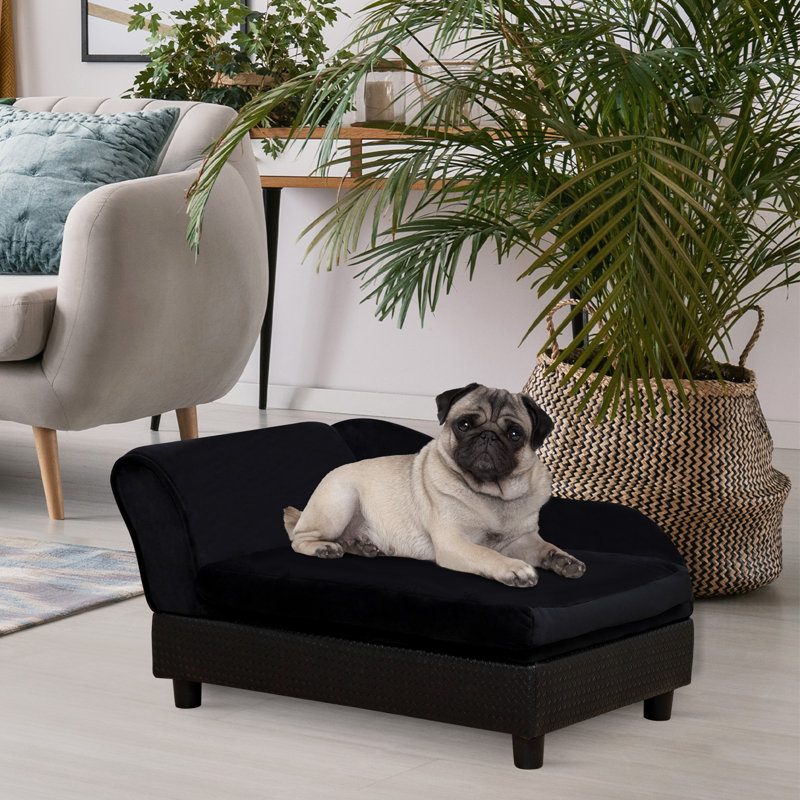 Ziva Pet Sofa, Dog Couch, Elevated Pet Bed for Small Dogs, with Hidden Storage, Soft Tufted Cushion, Black