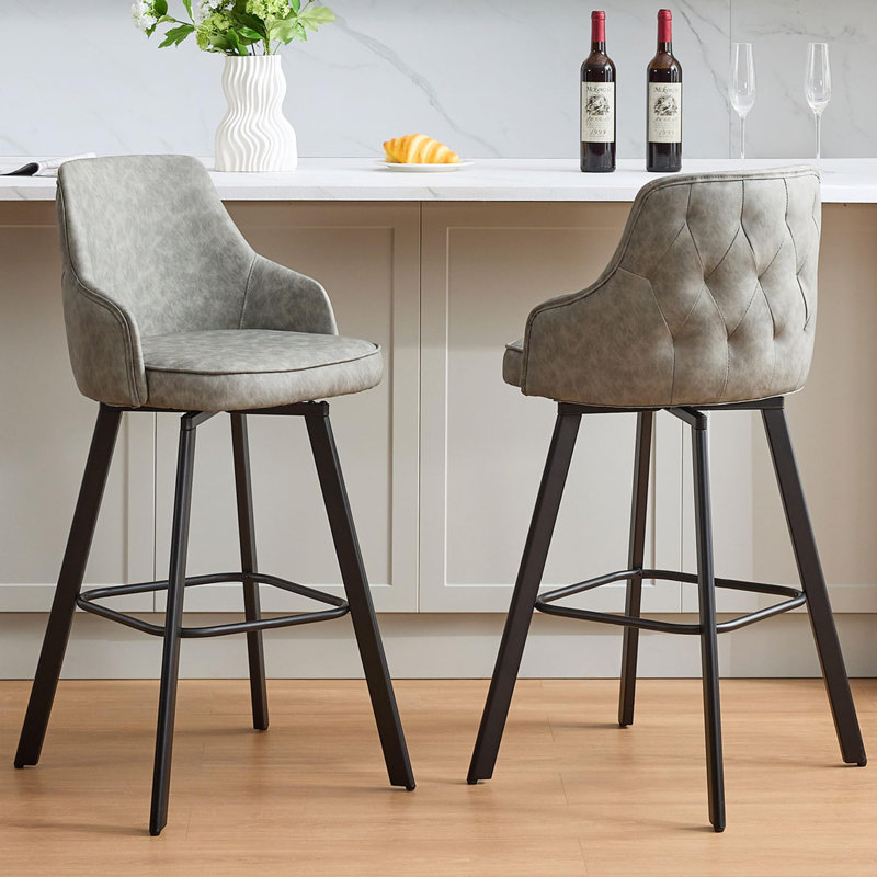 Tabourets de bar pivotants rembourrés à dossier haut (lot de 2), Bleu, 2, Tabouret de bar (siège d’une hauteur de 30 po)