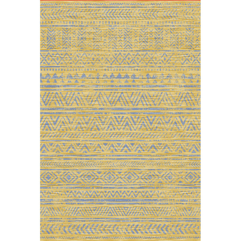 Tapis bleu lavable à rayures, Sous-tapis rectangulaire de 3 pi 3 po x 4 pi 11 po