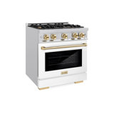 ZLINE Autograph Edition 30 in. 4.2 cu. ft. Select Dual Fuel Range W/ 4 Burner Gas Cooktop & Electric Convection Oven in Stainless Steel W/ White Matte Door & Champagne Bronze Accents (HDRZ-WM-30-CB)