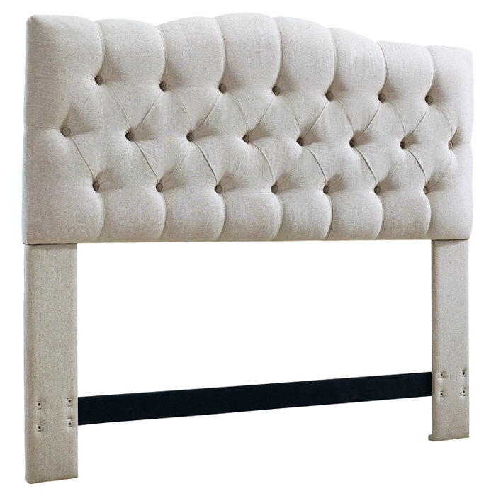 Camelback Diamond Tufted Upholstered Panel Headboard, Queen, Off-White