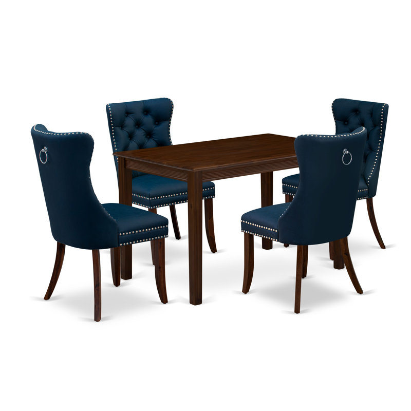 Ensemble de table de salle à manger 5 pièces moderne comprenant une table de cuisine rectangulaire et 4 chaises rembourrées en tissu de polyester, noyer antique