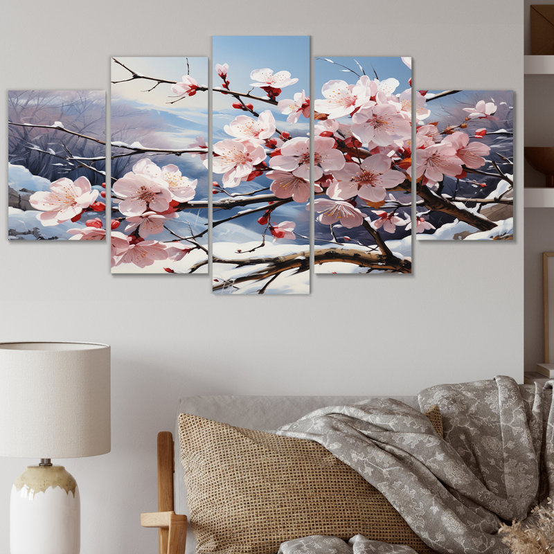 Fleurs d'hiver II - impression sur toile florale - 5 panneaux