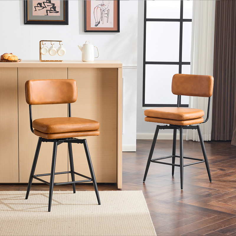 Swivel Upholstered Counter Stool with Metal Frame