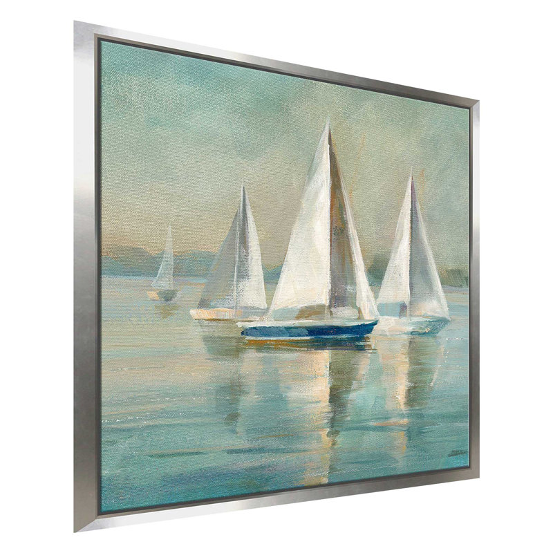 Voiliers au lever du soleil par Danhui Nai - peinture sur toile à cadre flottant, L 39,5 po x H 39,5 po