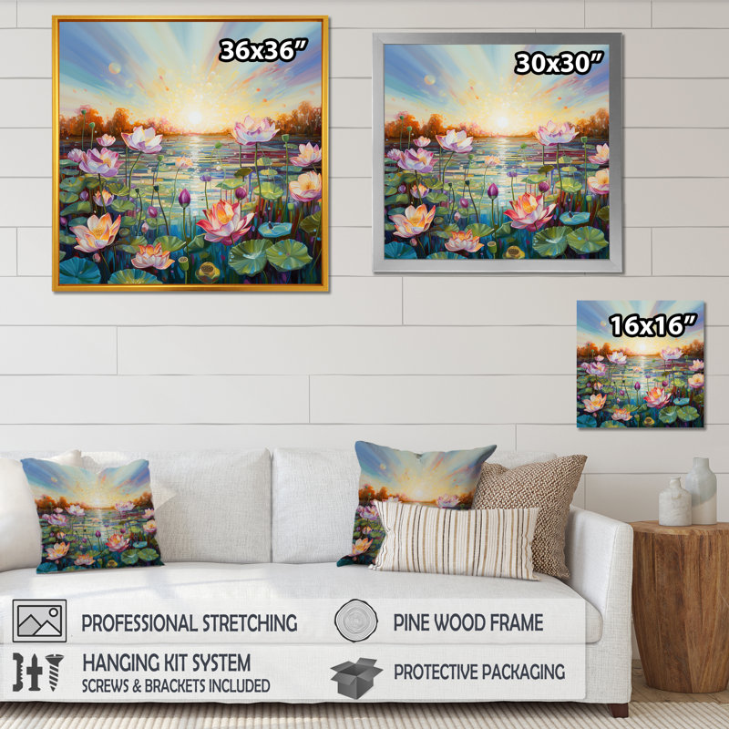 «By the Lake Lotus», reproduction d'art liquide, Toile tendue, H 30 po x l 30 po x P 1 po