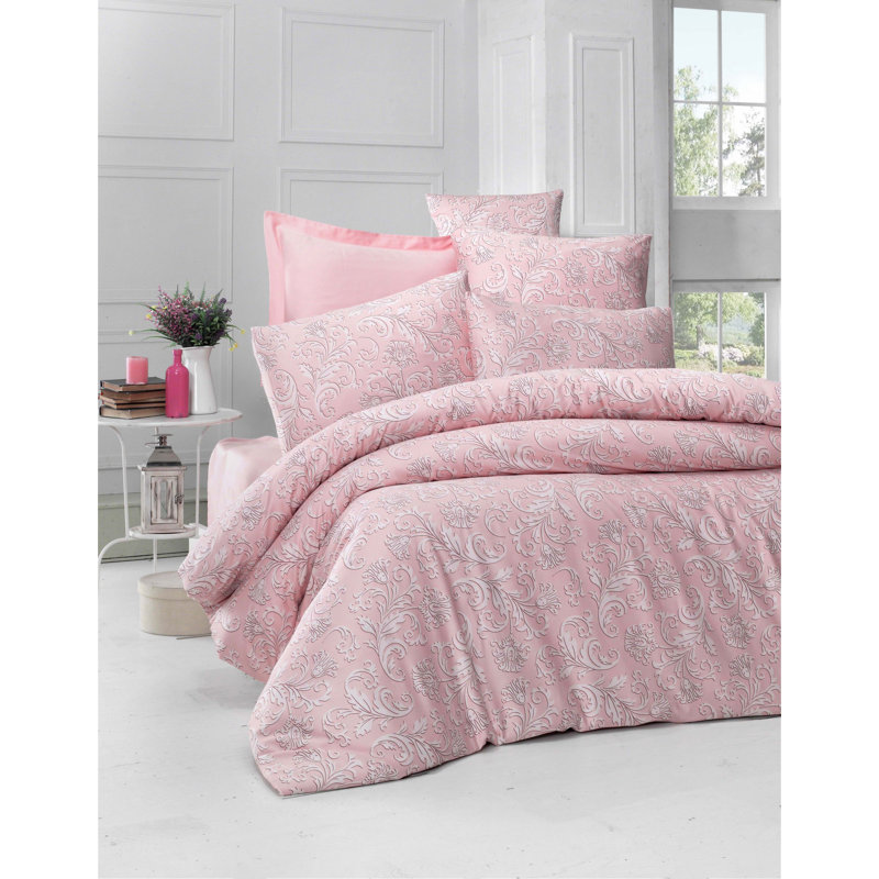 Crowson Duvet Cover Set with Pillowcases, 200 x 200cm Duvet Cover + 2 Pillowcases (60 x 70), Pink