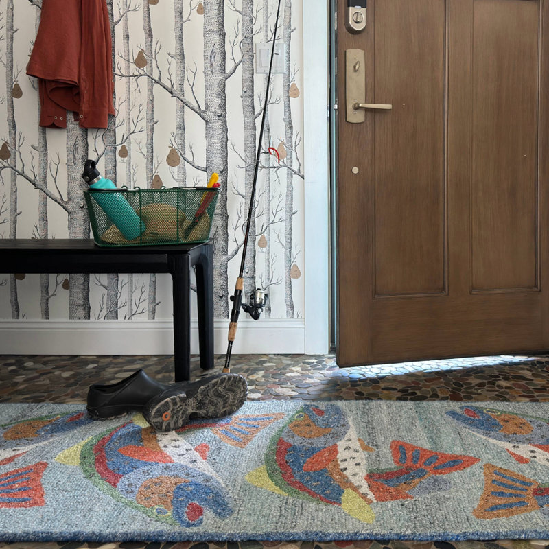 Gallatin Trout Hand-Tufted Recycled Polyester Aqua Indoor/Outdoor Accent Rug, Rectangle 2' x 3'