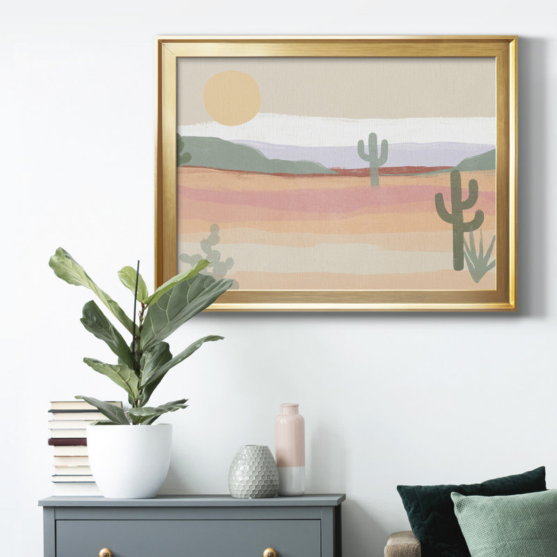 Cactus Plateau II, toile encadrée de qualité supérieure - prête à être accrochée, Or, H 18,5 po x l 24,5 po x P 1 po