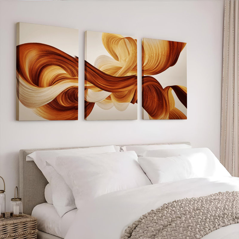 Ensemble de 3 tableaux abstraits à motifs de vagues sur toile tendue, pour la décoration du salon et de la chambre.