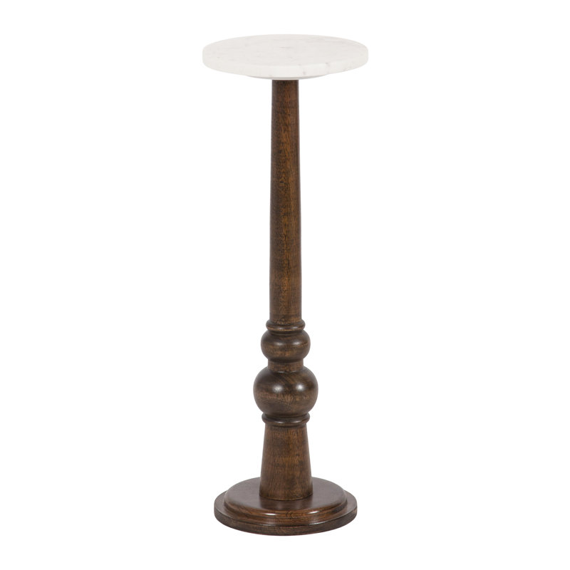 Anike Solid Wood Pedestal End Table, White/Dark Brown