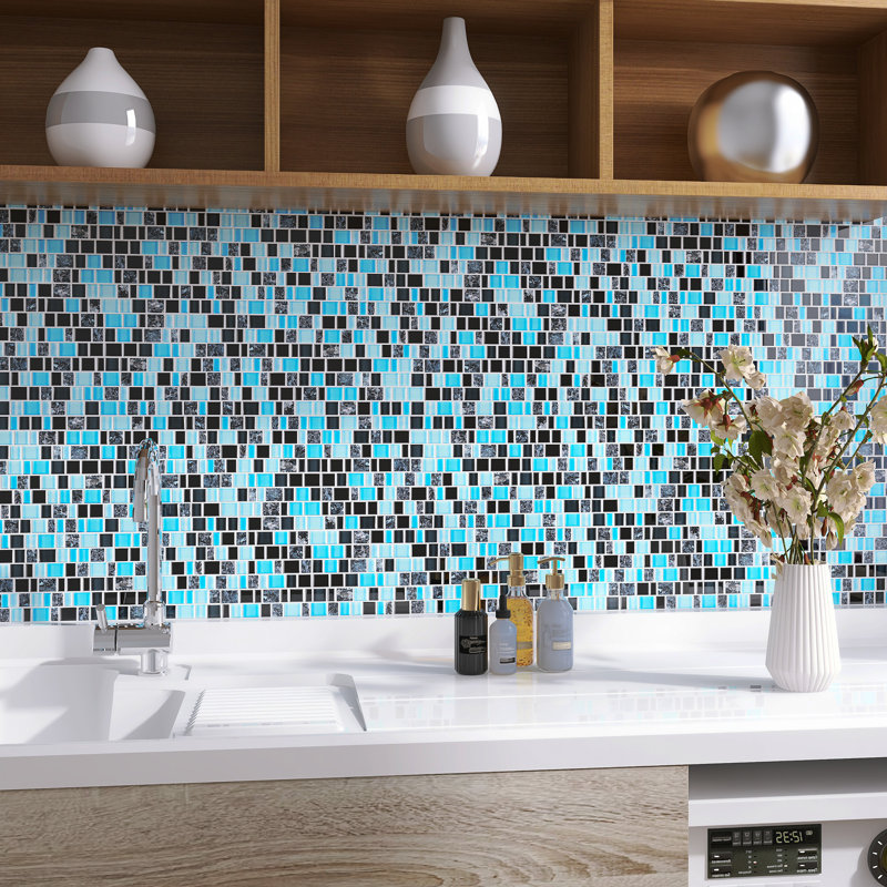 Cubemax Random 11.75'' X 11.75'' Mosaic Tile, Black/Blue