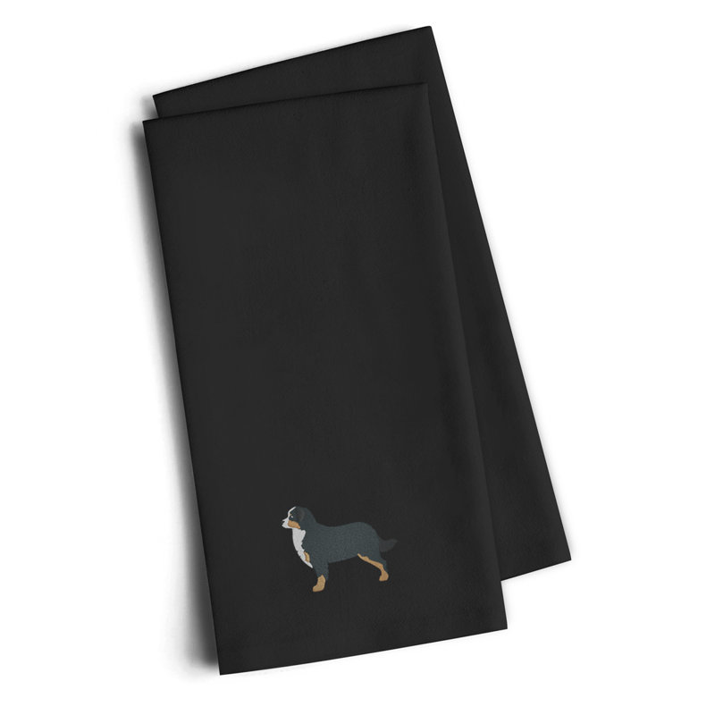 Cotton Embroidered Tea Towel Kitchen Towel, Black, 25" H x 16" W x 0.1" D