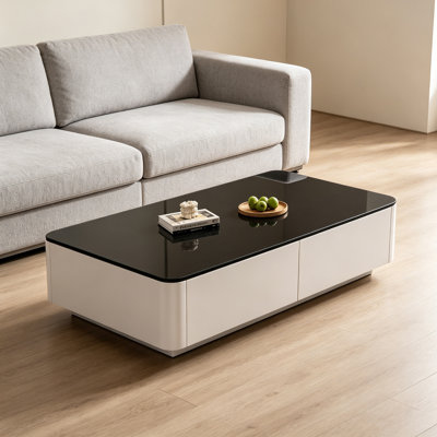 Table basse moderne en verre trempé avec rangement