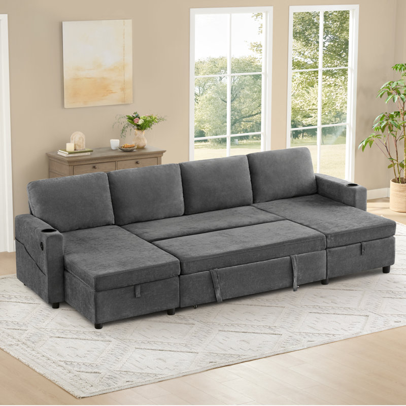  Canapé-lit 108,6 po à 4 places avec canapé de rangement en U 108,6 po, Gris foncé