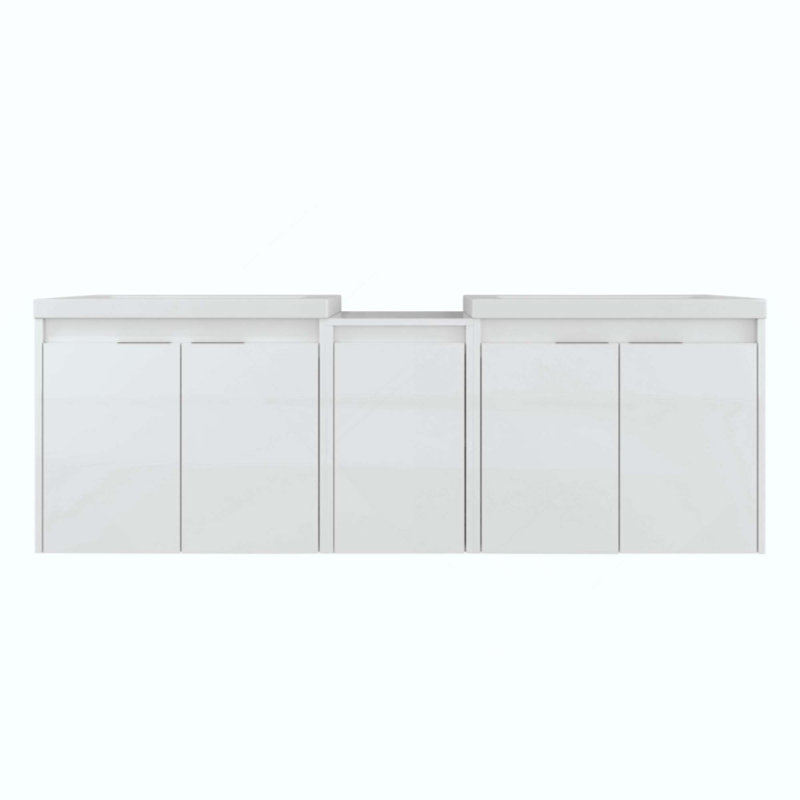 Meuble-lavabo de salle de bain avec lavabo en résine, portes à fermeture en douceur et armoire à 1 côté, conception à fixation flottante, contreplaqué