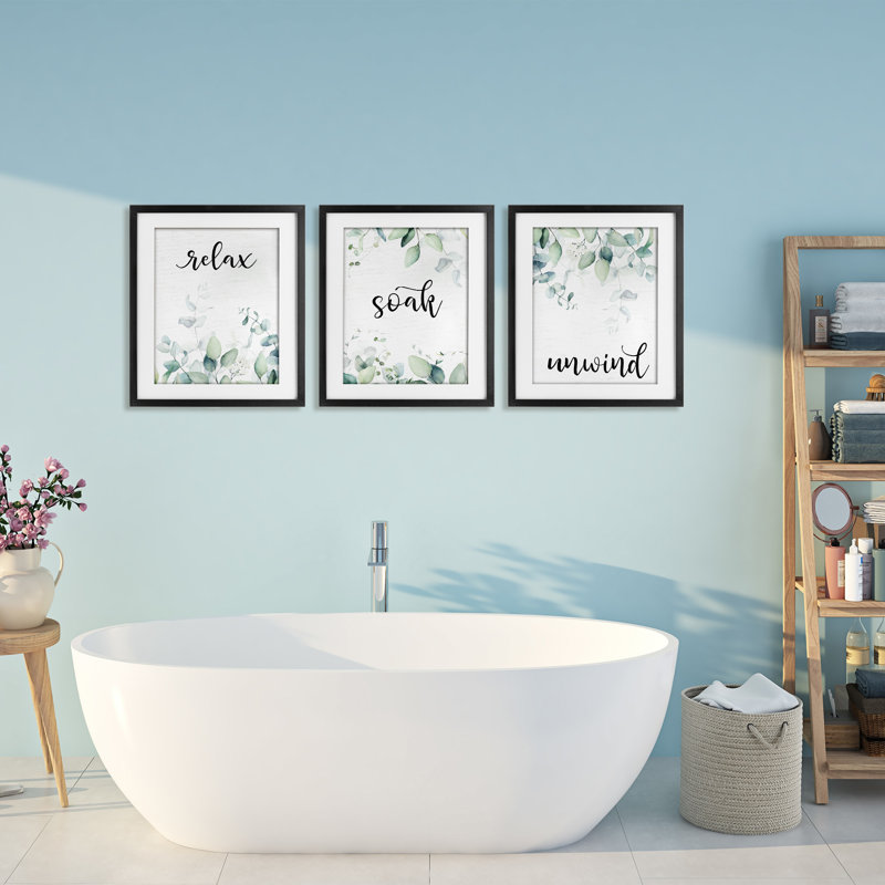 Ensemble de 3 sous-verres Leafy Bathroom Herbs, Cadre noir minuit, H 21 po x l 17 po