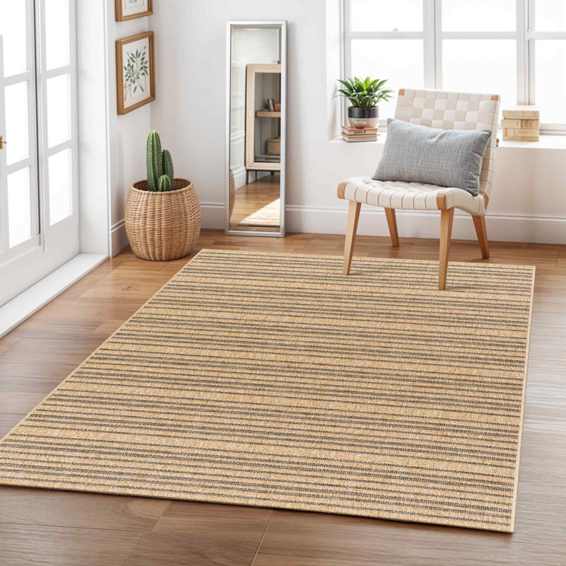 Tarri Boho Jute-Look Striped Brown Area Rug, Rectangle 275 x 200 cm