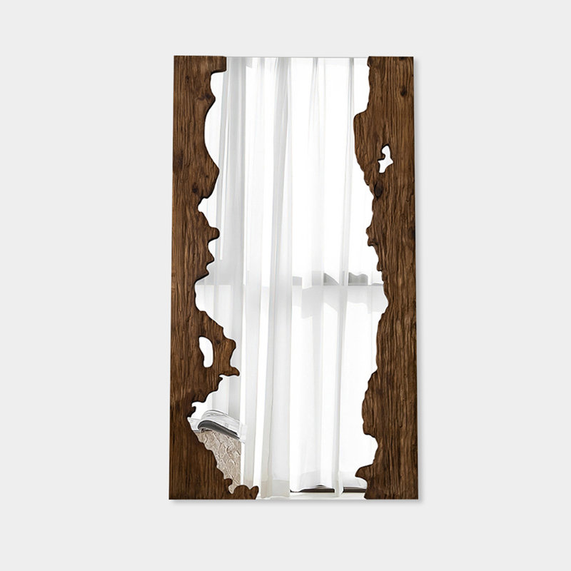 Rustic Live Edge Full Length Mirror, Wall Mirror with Natural Solid Old Pine Wood Frame, Irregular Handcrafted Standing Mirror for Bedroom, Living Room, Entryway, Farmhouse Decor