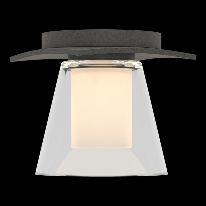 Wren 1 - Light 5.1" Simple Cone Flush Mount, Natural lron, Opal and Clear Glass