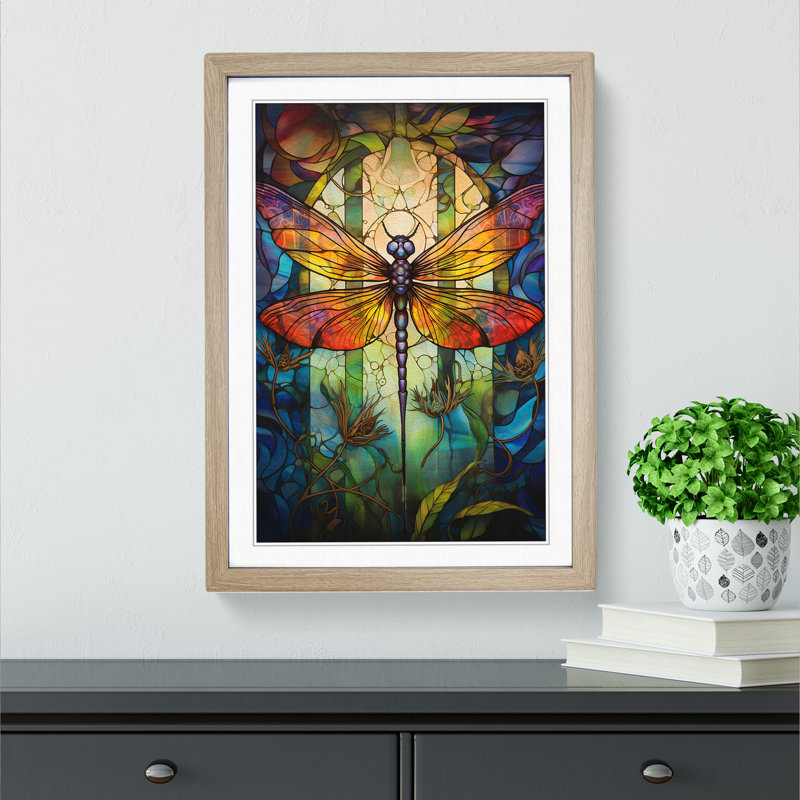 XYZ-FRM-V1223-566 Dragonfly Symbolism - Single Picture Frame Print on Wood, Oak, 64cm H x 46cm W x 2cm D