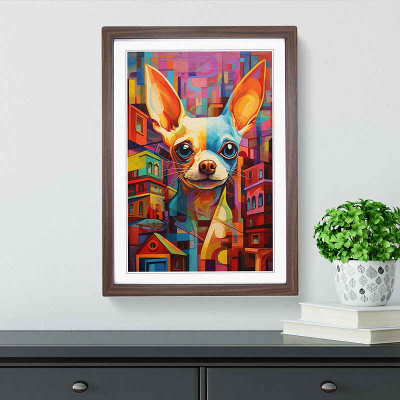 Chihuahua Constructivism No.2 - Single Picture Frame Print on Wood, Walnut Framed, 46cm H x 34cm W x 2cm D